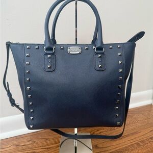 Michael Kors Saffiano Leather Chic Navy Studded Tote Bag